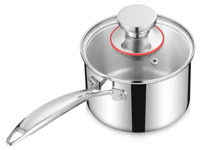 Kochtopf 14 cm, 3-lagig Edelstahl, mit Glasdeckel, 1,4 l