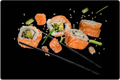 Produktbild von Küchenmatte 120x180 cm Vinylmatte Bodenmatte Dekoration - Sushi-Stücke mit Stäbchen