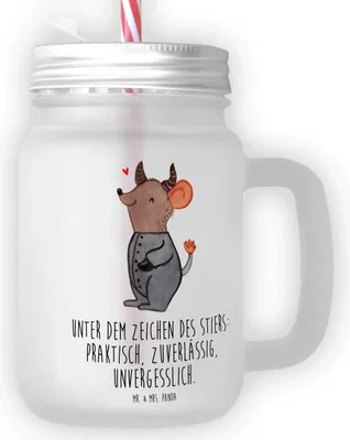 Produktbild von Mr. & Mrs. Panda Mason Jar Stier Astrologie - Transparent - Geschenk, Sternzeichen, Geburtstagsgeschenk, Cocktailglas, Tierkreiszeichen, Glas Mit Strohhalm, Eiskaffee