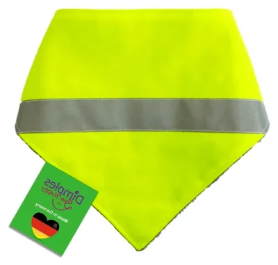 Produktbild von Dimples Hundehalstuch - Hi-Vis Reflektorband Warngelb hohe Sichtbarkeit - Halstuch, Bandana, Dreieckstuch für Hunde und Katzen - Handgemachtes Accessoire 35cm