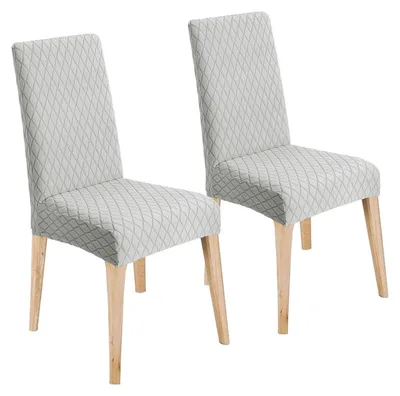 Produktbild von Stuhlhussen 2er Set, Universal Esszimmerstuhlbezug, Abnehmbar Waschbar, Hellgrau