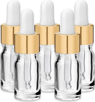 Produktbild von x5 Glasflasche klar 5 ml mit goldener Aluminiumpipette Probefläschchen