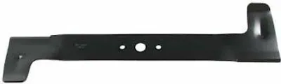 A black lawnmower blade is shown against a white background.