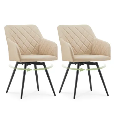 Produktbild von CLIPOP 2er Set Esszimmerstühle Drehbar, Gepolsterter Kunstleder Küchenstuhl mit Armlehne, Sessel für Esszimmer, Beige