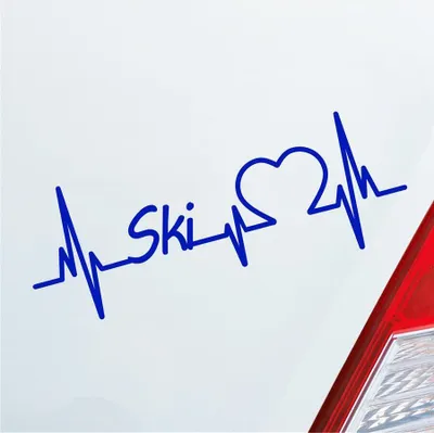 Produktbild von Auto Aufkleber Ski Herzschlag Wintersport Urlaub Sport Liebe 19x7 cm Dunkelblau Sticker Heckscheibenaufkleber