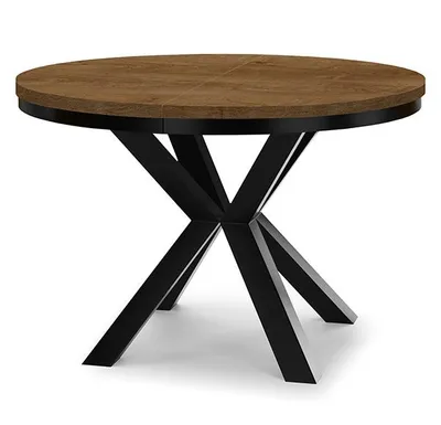 Image de Table ronde à rallonges pour salle à manger RAL avec piétement en anneau, style loft, industriel, diamètre : 100 / 200 cm, couleur : chêne Lefkas / noir
