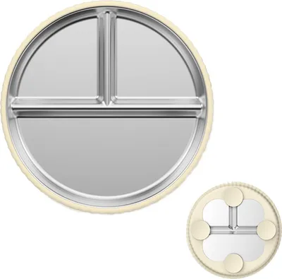 Produktbild von Edelstahl geteilter Teller - Edelstahl Saugnapf - geteilte Kinderplatten - Camping Essensschale (cremefarben)