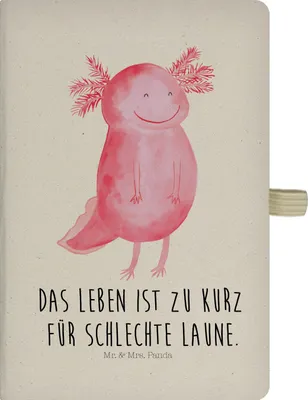 Produktbild von Mr. & Mrs. Panda Notizbuch A5 Axolotl Glücklich - Transparent - Geschenk, Journal, Motivationsspruch, Tagebuch, Motivation, Reisetagebuch, Skizzenbuch, Kladde, Lurch