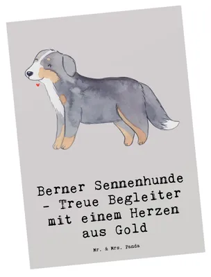 Produktbild von Mr. & Mrs. Panda Postkarte Berner Sennenhund Herz - Grau Pastell - Geschenk, Hunderasse, Hundetraining, Grußkarte, Hunderassen, Hunde mit, treuer Begleiter, Fotokarte