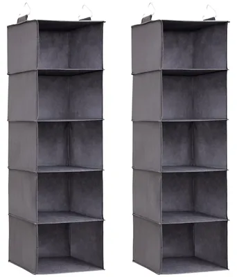 Produktbild von Hängeregal, Kleiderschrank-Organizer, Kleideraufhängungssystem, Stoffaufhängungssystem, faltbar und platzsparend mit Metallhaken, 2-teilig, grau