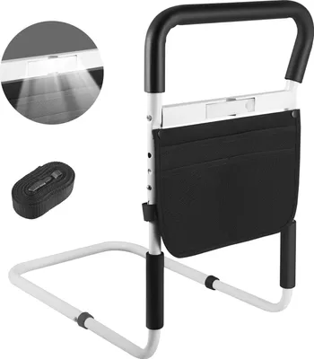 Immagine prodotto di Ringhiera per letto per anziani - Corrimano per letto di sicurezza - Regolabile in altezza - Luce con sensore di movimento - Acciaio inossidabile - Capacità massima di carico: 159 kg