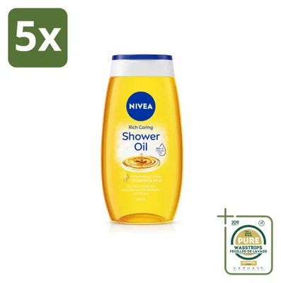 Imagen del producto de 5 unidades de NIVEA Natural, aceite de ducha - 200 ml - Paquete de ahorro - 5 piezas