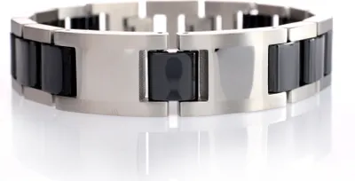 Produktbild von Karisma Herren Heavy Edelstahl Armband - Schwarze Keramik Glieder - 2 Platten Teil Matt Teil Glänzend Breite 16mm Breite 21,5 cm