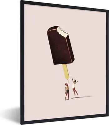 Produktbild von MuchoWow® Gerahmtes Poster Eiscreme - Schokolade - Pastell - Vintage 30x40 cm - Poster mit Schwarzem Bilderrahmen Wandposter Rahmen Foto Bilder - Wanddeko - Kunstdrucke