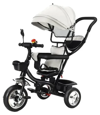 Obrázek produktu pro Tříkolka, nastavitelná stříška, rukojeť pro rodiče, ŠEDÁ