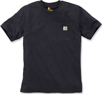 A black Carhartt t-shirt with a pocket on the chest.