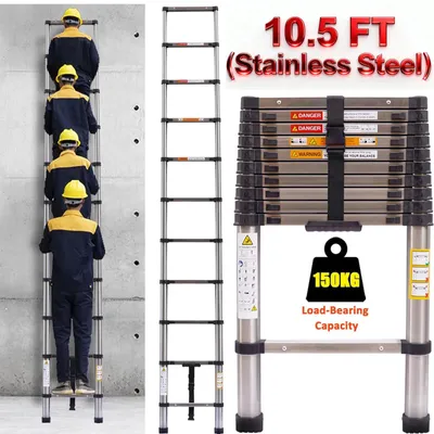 Produktbild von Ausziehleiter - Klappleiter - 3,2 m - Edelstahl - Rutschfeste Füße - Tragbar - Max. 150 kg
