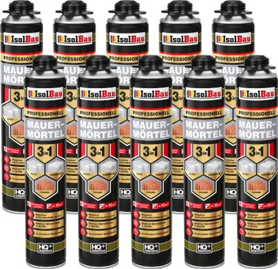 Produktbild von Isolbau Mauermörtel Pistolenschaum Montageschaum Klebeschaum 3in1 PolyurethanMörtel 10 x 750ml