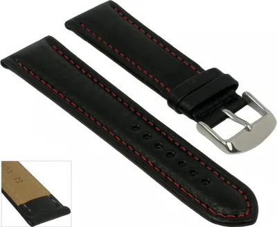 Produktbild von Minott Uhrenarmband Kalbsleder schwarz mit roter Naht 29050S, Stegbreite:20mm