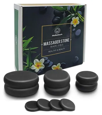 Image de Ensemble de pierres chaudes pour massage - 10 pierres de basalte pour la relaxation