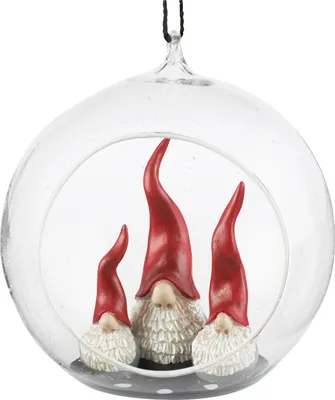 Produktbild von Nääsgränsgården - Glaskugel mit 3 Santas Zipfelmütze H: 12 cm