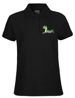 Produktbild von Huuraa Damen Polo Shirt Schlange Comic S Black Bio Baumwolle Fairtrade Poloshirt Geschenkidee