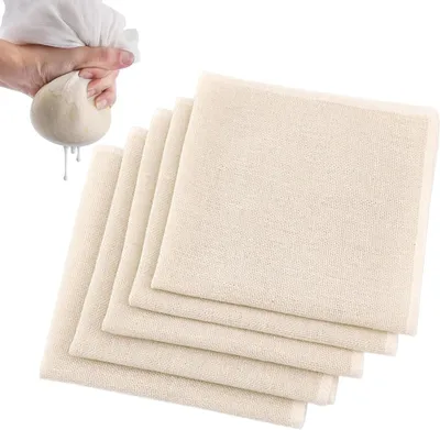 Produktbild von 10 Stš¹ck Passiertuch Wiederverwendbar 50 x 50cm Waschbar Abseihtuch mit Vern?hten Kanten Feingewebt Filtertuch aus Ungebleichter Baumwolle und Leinen, fš¹r K?se, Nussdrink, Saft, Suppe, Joghurt, Tofu