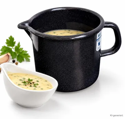 Produktbild von RIESS Schnabeltopf 12 cm aus Emaille 1 Liter Milchtopf mit Ausguss für Induktion und alle Herdarten Schwarz
