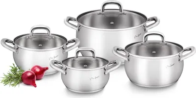 Obrázek produktu pro LAMART LT1111 Set nádobí 8ks, pro všechny typy sporáků včetně indukce, vhodné do myčky, nerez / sklo, objem: 1,8L / 2,6L / 3,6L / 6,0L