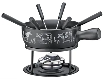 Käsefondue-Set, Edelstahl 18/8, Keramik, schwarz matt, 2580 g