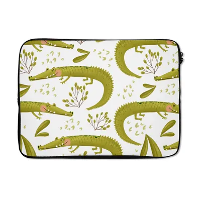 Produktbild von MuchoWow® Laptop Hülle 14 ZollKrokodil - Weiß - Muster Laptoptasche - Laptoptasche - Stoßsicher - Schutzhaube
