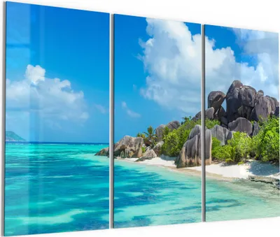 Produktbild von DEQORI Glasbild Echtglas 3x50x100 cm 'Felsformation am Strand' Wandbilder XXL groß