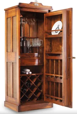 Produktbild von Casa Padrino Luxus Vintage Stil Barschrank Braun 69,5 x 52 x H. 178,5 cm - Massivholz Weinschrank - Vintage Stil Bar Möbel - Luxus Bar Möbel - Massivholz Bar Möbel