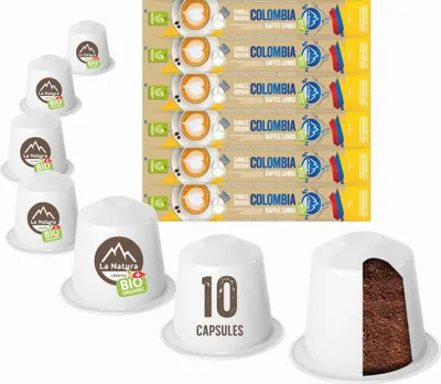 Immagine prodotto di Capsule di caffè, La Natura Lifestyle Organic, Columbia Single Origin, 60 capsule compatibili con Nespresso , 100% Arabica , 306g