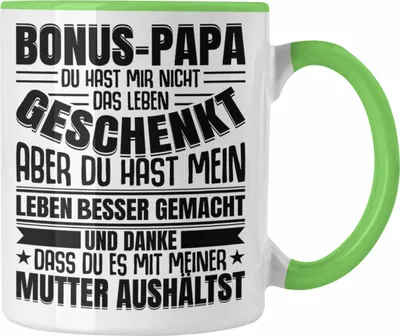 Produktbild von Trendation - Stiefvater Geschenk Tasse Vatertag Lustiger Spruch Bonus Geschenkidee Stiefpapa (Grün)
