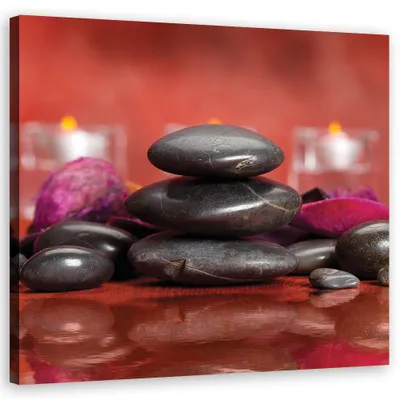 Produktbild von Leinwandbild Zen-Steine auf rotem Hintergrund 30x30 Feeby Rot bild für die wand bereit zum aufhängen