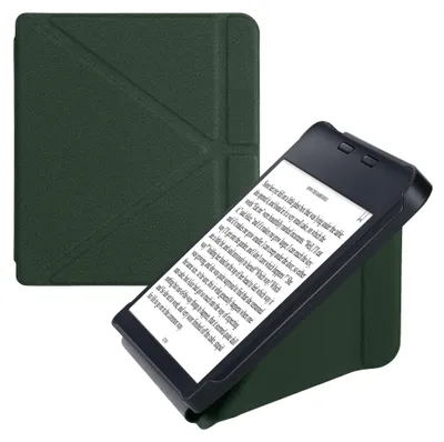 Produktbild von kwmobile Schutzhülle für Kobo Libra 2 Hülle - Kunstleder Case - eReader Klapphülle mit Auto Sleep Funktion - Cover mit Ständer - Dunkelgrün