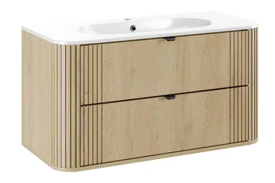 Produktbild von Badmöbel- Set Mit Einbauwaschbecken & Unterschrank 100 cm , Ovalia Cremona O BM406 - Cremona-Eiche