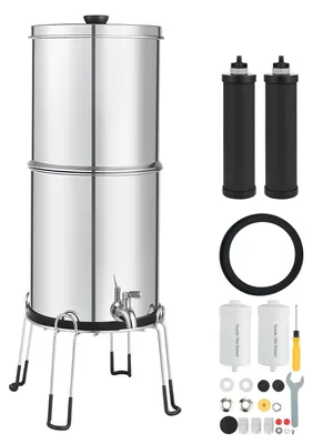 Produktbild von SucceBuy Schwerkraft-Wasserfiltersystem 8,52 L aus Edelstahl 304, reduziert Blei und bis zu 99 % Chlor, ausgestattet mit 2 Aktivkohle- und 2 Fluoridfiltern, ideal für Zuhause und Camping