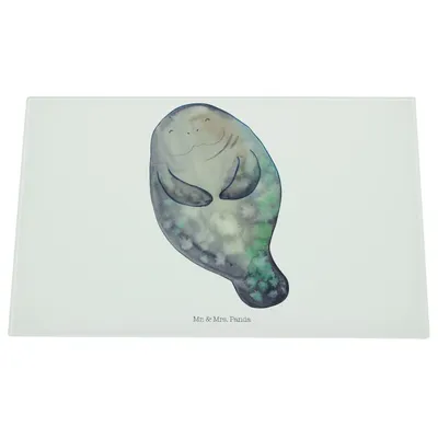Produktbild von Mr. & Mrs. Panda Schneidplatte Seekuh Happy - Weiß - Geschenk, Respekt, Glas Schneideplatte, Neustart, Hackbrett, Schneidebrett, Schneidbrett, Meer, Liebeskummer, Aus