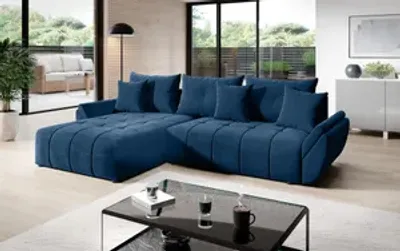 Produktbild von FurMeb BASIC 280x189 modern L Ecksofa mit Schlaffunktion, Bettkasten, Komfortsofa, Stoff Monolith Premium, navy blue