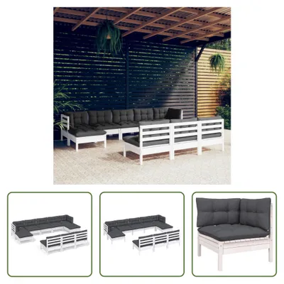 Produktbild von The Living Store 10-tlg. Garten-Lounge-Set mit Kissen Weiß Kiefernholz