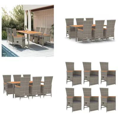 Produktbild von vidaXL 7 tlg. Garten Essgruppe mit Kissen Grau Poly Rattan - Garten Essgruppe - Garten Essgruppen - Essgruppe - Essgruppe Terrasse