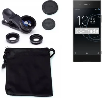 Produktbild von K-S-Trade Smartphone Kamera Linsen Set Kompatibel mit Sony Xperia XA1 3in1 Clip-On Kamera Adapter Macro Weitwinkel FishEye Fischauge Objektiv Linse