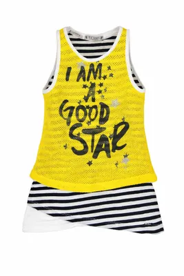 Produktbild von 37265 BONDI Mädchen Tunika Top „Star“ – Gelb/Schwarz gestreift – Gr. 152 – Sommer Shirt