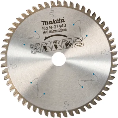 Produktbild von Makita B-07440 TCT Kreissägeblatt 165 x 2,4 x 20 mm 165 x 2,4 x 20 mm 56 Zähne 3° Aluminium