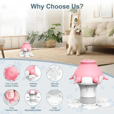 Produktbild von Hunde- und Katzenfutterautomat - 5 spenen klappbare Milchanschluss für mehrere Hunde und Katzen, Futterstation für Hunde und Kaninchen (rosa)
