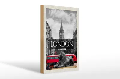 Produktbild von Holzschild Reise 20x30cm London England Big-Ben schwarz weiß