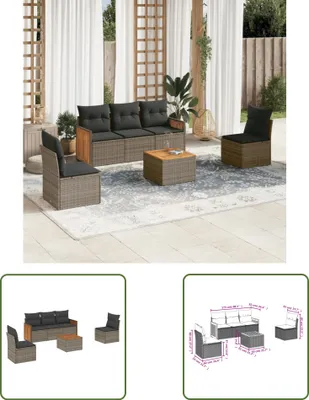 Produktbild von The Living Store 6-tlg. Garten-Sofagarnitur mit Kissen Grau Poly Rattan