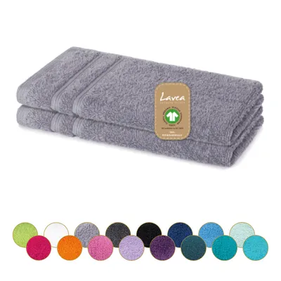 Zdjęcie produktu dla Zestaw 2 ręczników gościowych Lavea®, 30x50 cm, miękkie, dobrze chłonące, 100% bawełna, seria Bali, możliwość prania w temperaturze 60°C, nadają się do suszenia w suszarce bębnowej - jasnoszary